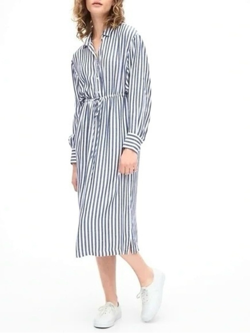 GAP Striped Button-Front Shirt Dress in Navy and White XS Cottage Vacation